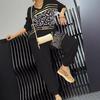 2 Pezzi/Set Abbigliamento Casual da Donna Set Top Pantaloni Scollo a V Maniche Lunghe Felpa Stampa Leopardo Bronzata Pantaloni Sportivi Vita Elastica Outfit Sportivo Autunno