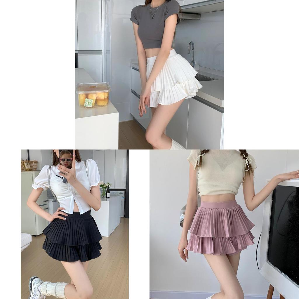 Pleated Mini Skirt With Stretch Polyester For Daily Wear And Dance Practice