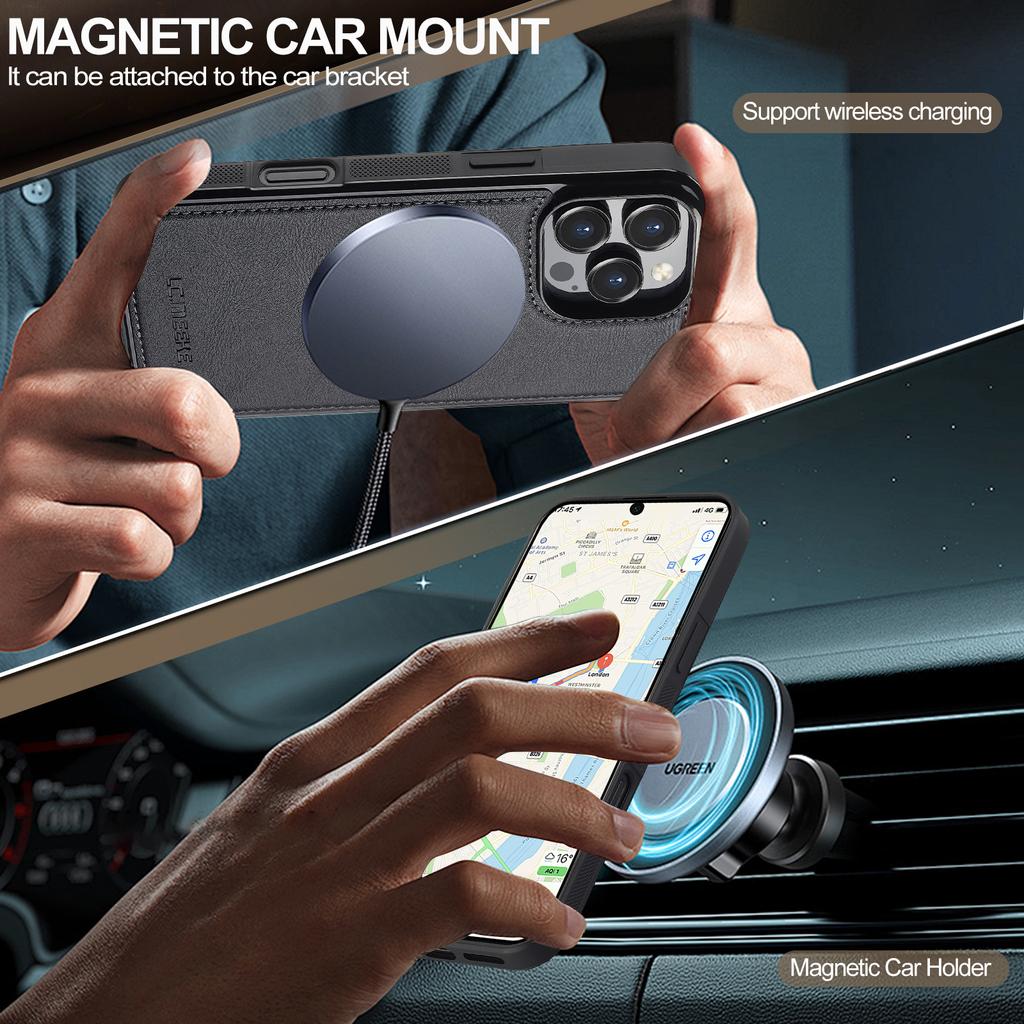 For iPhone 16 Pro Magnetic Phone Case Leather Back Cover with Detachable Card Holder