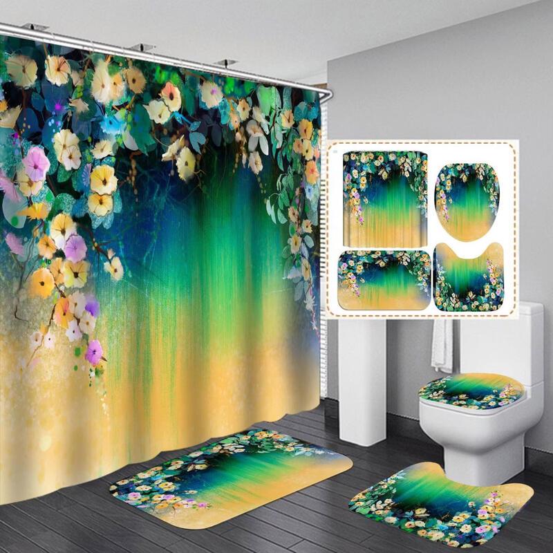 Yipanduo Drill-Free Plant Style Shower Curtain