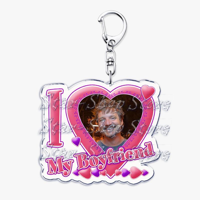 Hot Pedro Pascal I Love My Boyfriend Heart Keychain for Women Accessories Key Chain Ring Keychains Jewelry Fans Gifts