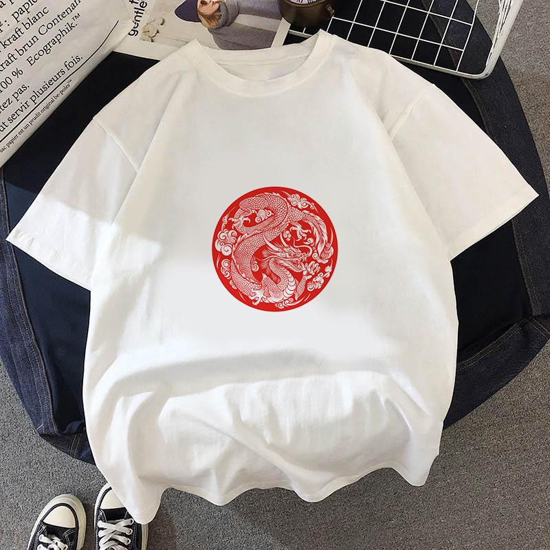 Fashion Dragon Printing Women Aesthetic T-Shirt Tops Summer Graphic Casual T-Shirt Women New Style White Women's Clothes