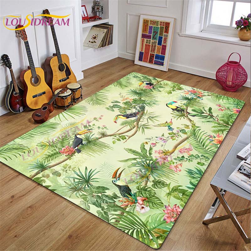 3D Flamingo Rug Carpet for Livingroom Bedroom Kids Room Colorful Modern Rug Non Slip Floor Carpet INS Style Decor Flower Carpet