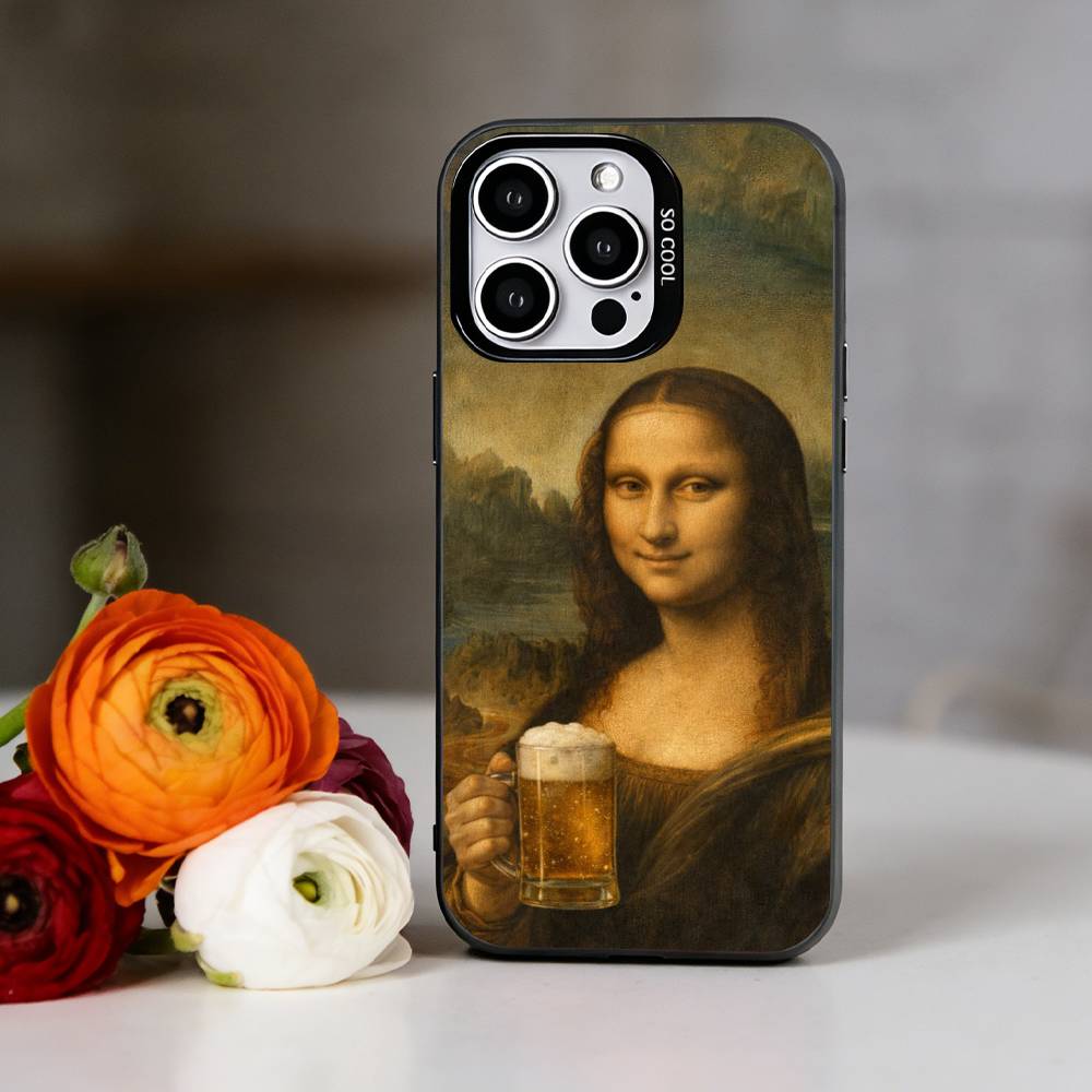Een belachelijke Mona Lisa meme Telefoonhoesje Voor iPhone 17,16,15,14,13,12,11 Plus,Pro Max,XS,Kleurrijk Zilveren Telefoonhoesje Funda Cover