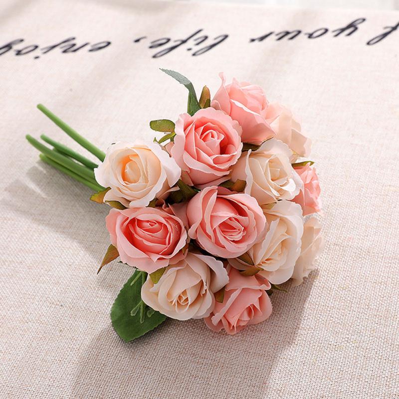 12Pcs Artificial Rose Flower for Bride Wedding Photography Props Home Decor