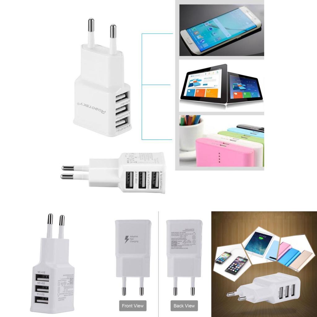 Smart Usb Wall Charger For Samsung Phone 3 Ports Eu Plug Natural Cooling White
