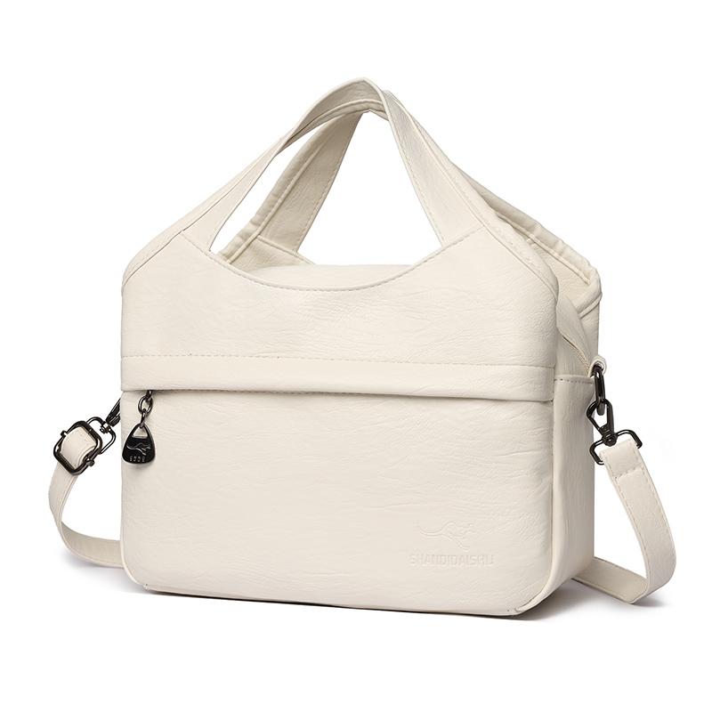 Retro Large Capacity Shoulder Bag Solid Color Messenger Bag PU Commuter Bag