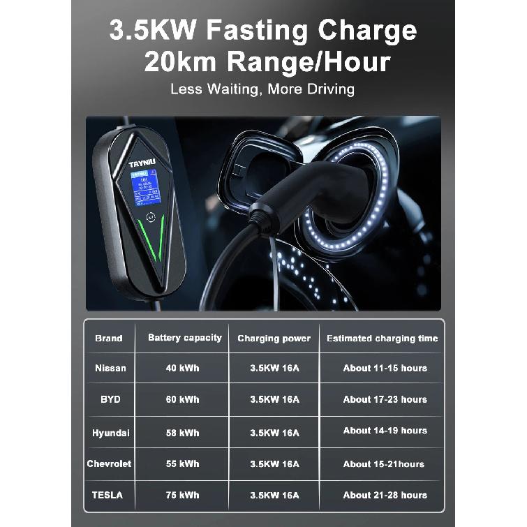 TAYNIU Voltix electric vehicle Charger 3.5kW 16A TYPE 2, TYPE 1 J1772, GB/T, NACS EU Plug Level 1 Charging Cable for Tesla EVs