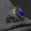 Retro Hemp Rope Braided Pattern Sapphire Men's Punk Fashion Two-color Ring