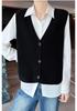 Women's Petite 100% Wool Knit Cropped Vest Cardigan - Autumn/Winter Style, Single-Breasted