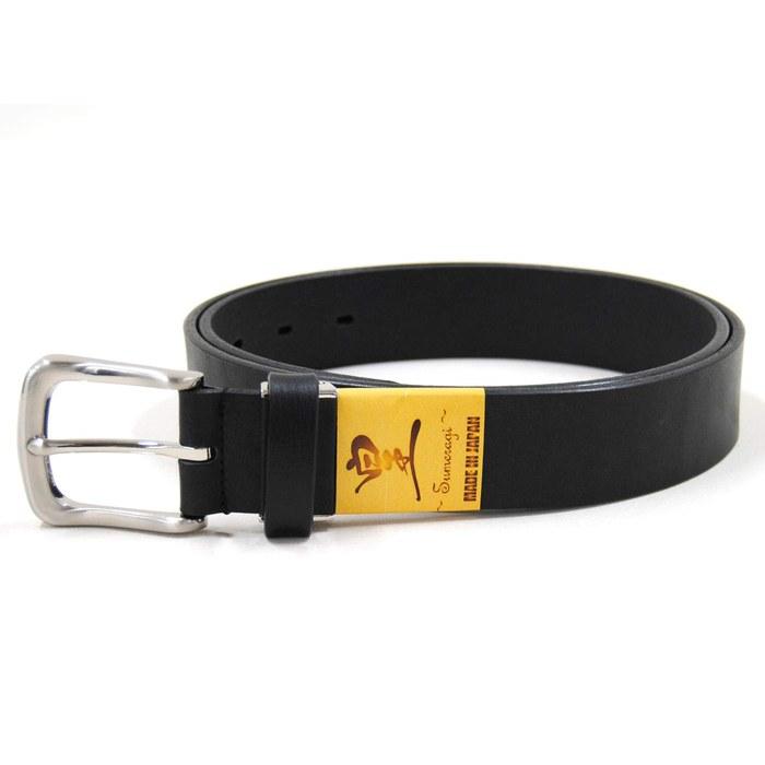 [Sumuragi] Genuine Leather Belt 33mm with Sail-Type Buckle A, 95cm (Black) - Fits up to 95cm Waist
