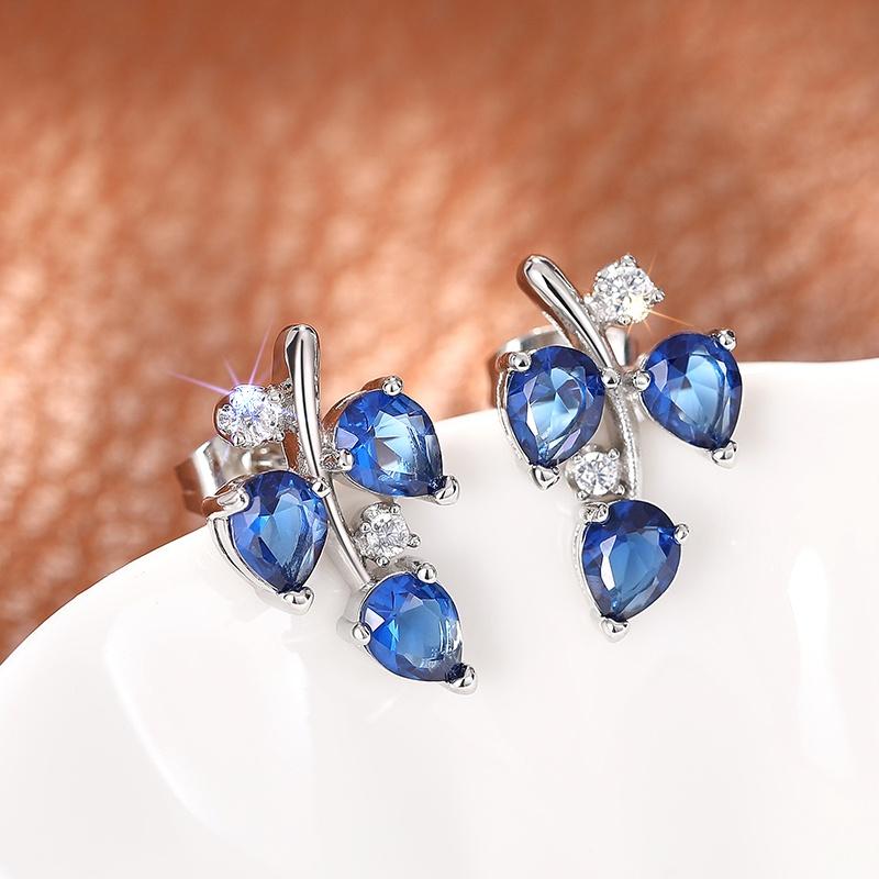 

CAOSHI Newly Designed Leaf Shaped Stud Earrings for Women Temperament Blue Cubic Zirconia Zircon Fashion Party Accessories