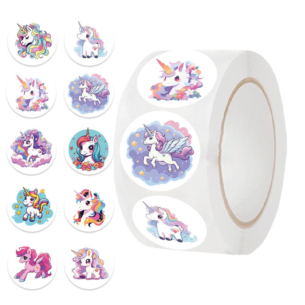 500 Pieces/roll Roll Tape Unicorn Sticker Handbook Material Can Be Decorative Envelope Seal Sticker