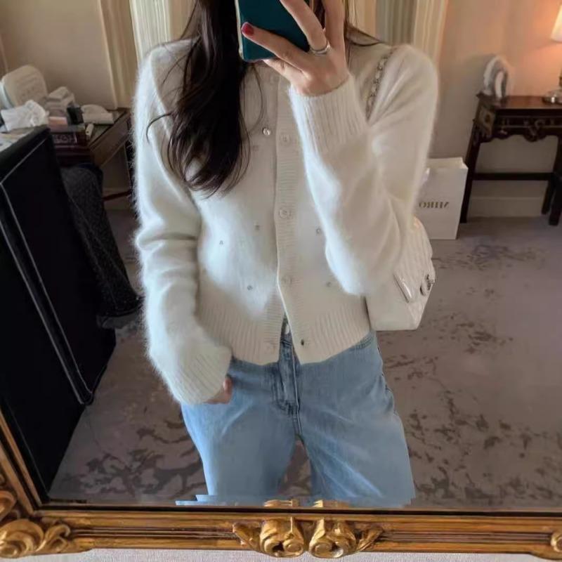 Heavy industry nails drill round neck long-sleeved sweater jacket women's autumn and winter new celebrity temperament high-end loose knitted cardigan