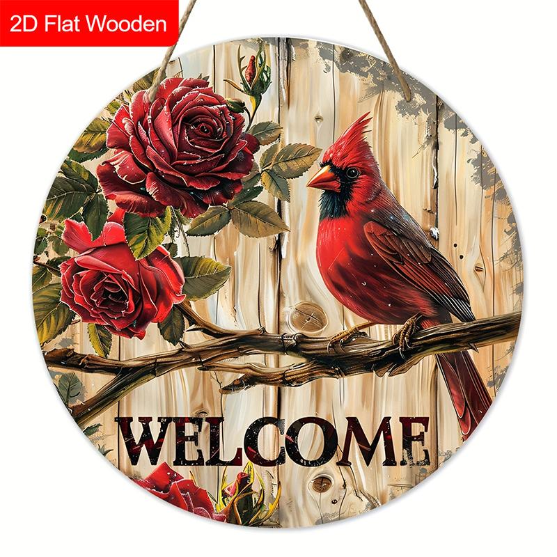 Cardinal Wooden Christmas Welcome Sign - Navidad Round Sign for Front Door, Yard, Wall Hanging Decor - Ideal Christmas Gifts Christmas Decoration