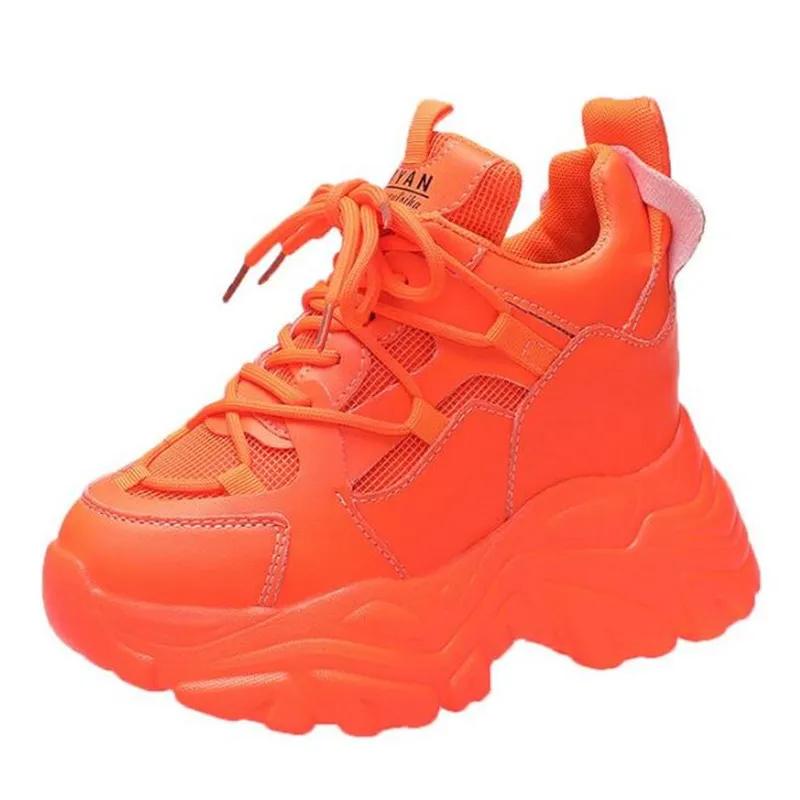 

Autumn Orange Platform Sneakers Thick Sole Wedge Heels Women Casual Shoes Lace-up Slip On Ladies Height Increasing Shoes 39