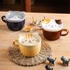 300ml Cute Ceramic Cat Coffee Mug with Lid,Kawaii Coffee Mugs or Tea Cups for Cat Lovers,Funny Novelty Cat Breakfast Mugs for Gift