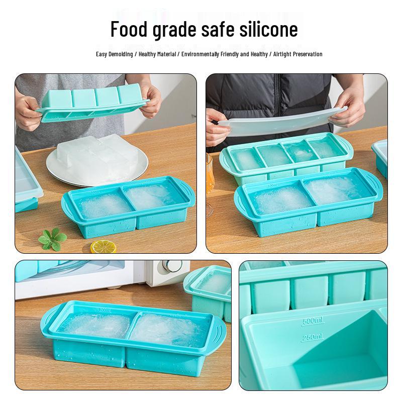 Silicone Ice Cube Tray with Lid - Large Capacity Freezer Storage & Food Preservation Box
