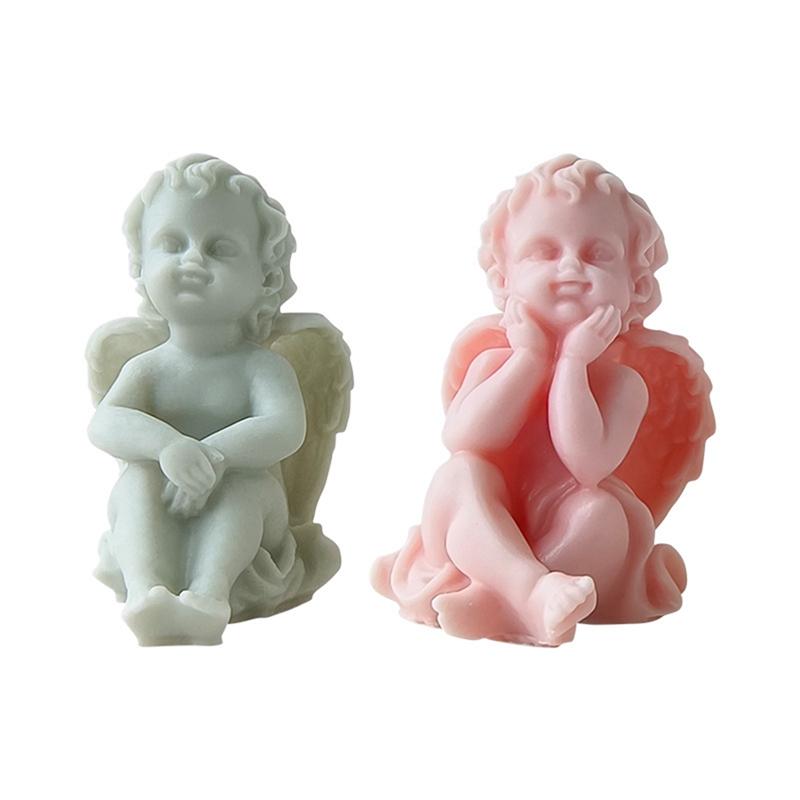 M-Modern-3D Angel Children Silicone Mold Lovely Winged Boys Abstract Mould DIY Gypsum Candle Making,B