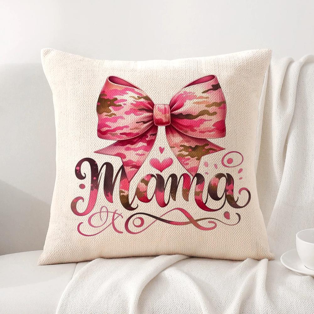 

Leopard print with bow mama Cushion Cover Natural Linen Organic Fabric DoubleSided Printing Sofa Home Decor Gift Pillow Cover 30x30cm