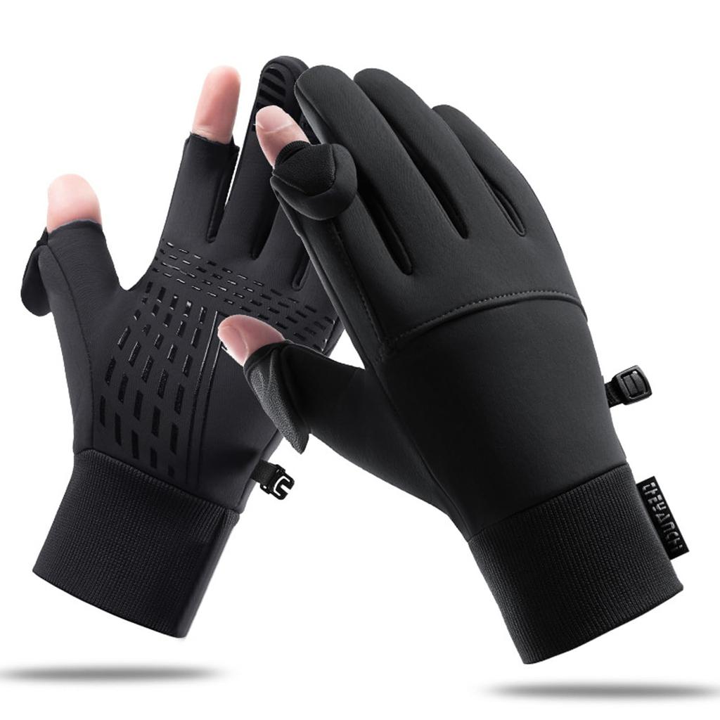 Hsdvdva Winter Outdoor Fishing Smartphone for and Size M Men's Gloves, Fleece-Lined, Two-Finger Opening, Warm, Windproof, Non-Slip, Compatible,