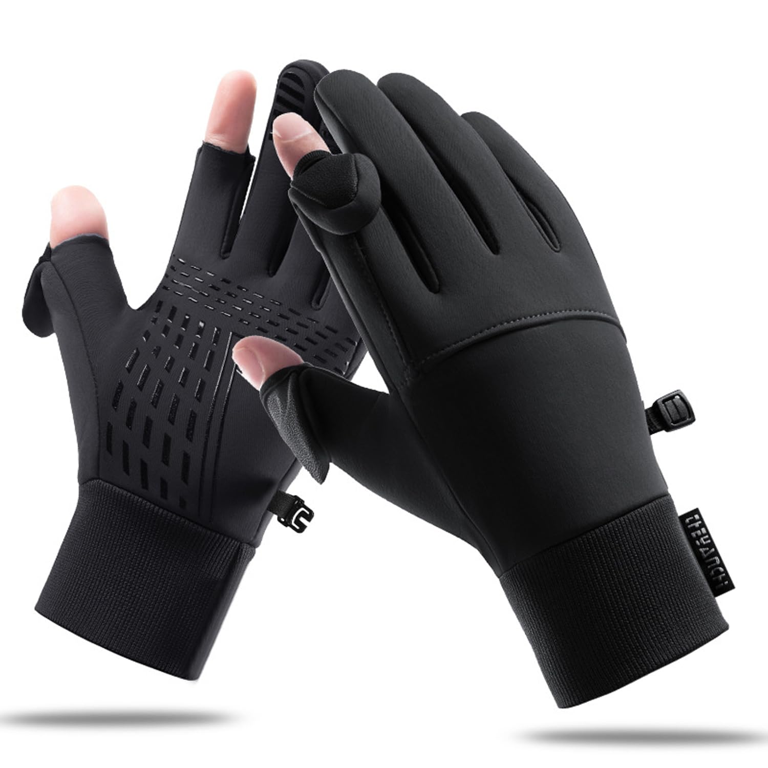 

Hsdvdva Winter Outdoor Fishing Smartphone for and Size M Men s Gloves, Fleece-Lined, Two-Finger Opening, Warm, Windproof, Non-Slip, Compatible, чёрный