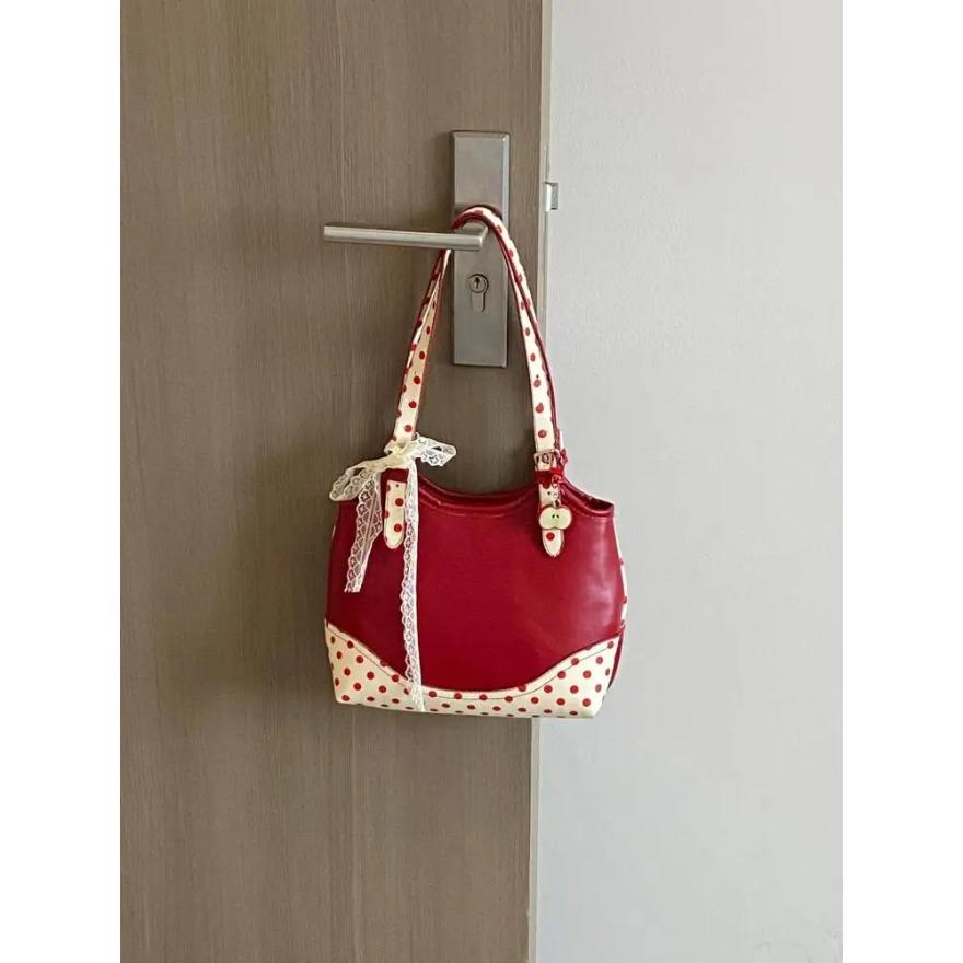 Versatile Leather Contrast Color Shoulder Bags Women Leisure Large Capacity Female Handbags Commuter Point Printed Underarm Bags