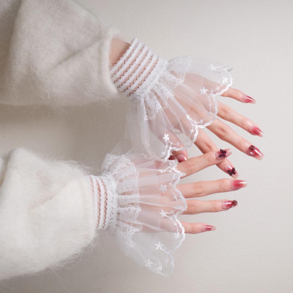 Victorian Lace Ruffled Wrist Solid Color Fake Sleeves Cuffs Detachable Sleeves Cuffs  Wedding