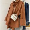 Caramel Mid-Length Women's Autumn Shirt Jacket - Casual, Long-Sleeved, Loose, Slimming Top