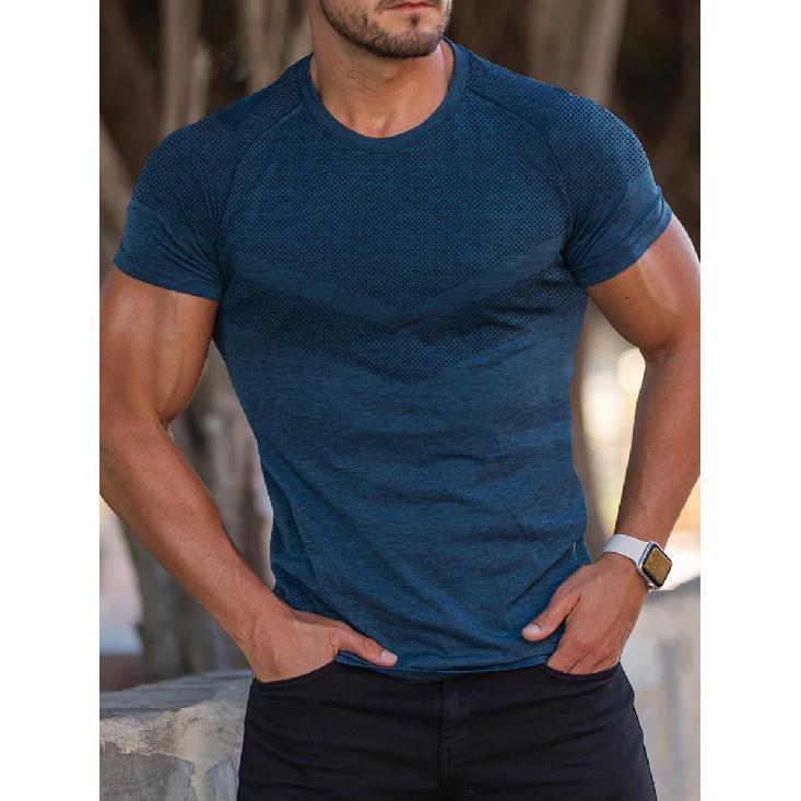 Men'S Fall Sports Fitness Casual Standing Collar Stretch Cationic Round Neck Short Sleeve T-Shirt Man