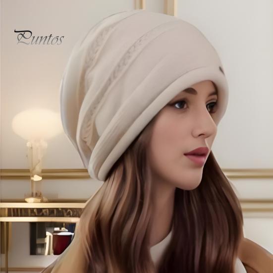 Wintermütze für Damen, dick gestrickt, winddicht, mit Plüsch gefüttert, hält warm, Ohrenschutz, elastische Baggy-Kappe, Outdoor-Mütze für den Schulweg