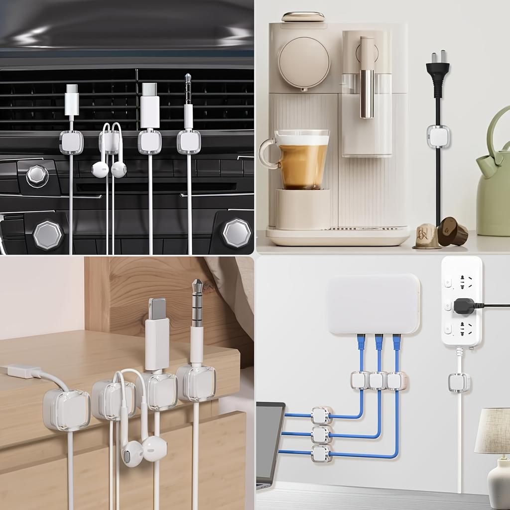 6-Pack Magnetic Cable Clips with Adjustable Adhesive Cord Holders - Strong Magnetic & Adhesive Base,Organize Chargers, Cables, Earphones, Cord Clips