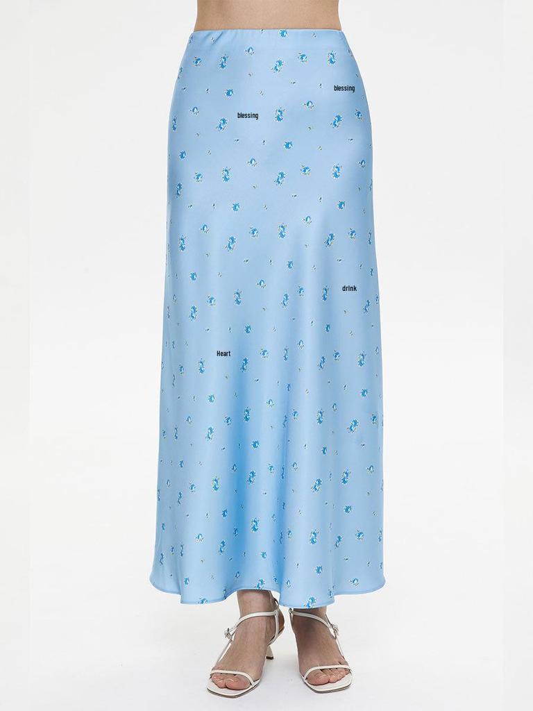 2025 Spring/Summer Floral Satin High-Waisted Midi Skirt