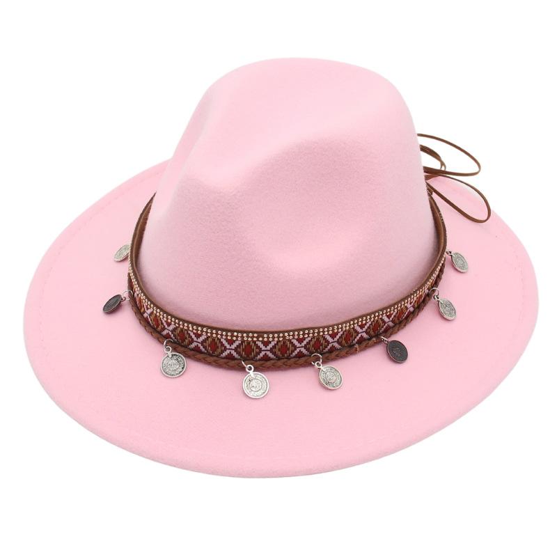 Ethnic Topper Hat Imitation Silver Accessories Felt Hat Jazz Hat Big Brim Stage Performance Hat