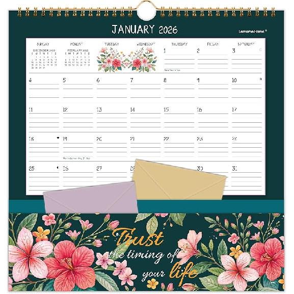 2026 Wall Calendar - 2026 Pocket Calendar, 11.7  x 11.7 , 2026 Calendar with Pockets, Jan. 2026 - Dec. 2026, 2026 Wall Calendar 12 Month with One 2026 Pocket Calendar