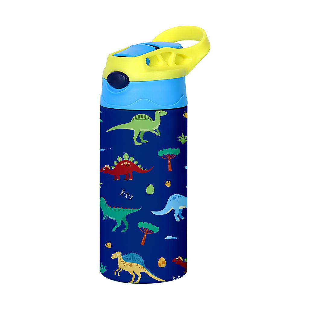 350ml Cartoon-Muster Vakuumbecher Kinder Isolierte Wasserflasche Niedliches Tier Stroh Thermoskanne Handgehaltene Kanne für Outdoor Schule