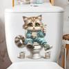 Funny Cat Playing Phone Toilet Sticker Self Adhesive Waterproof Bathroom Decor