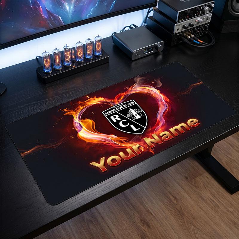 racing club de lens Custom Large Mouse Pad, Personalized Name Text Print, Football Logo Non‑Slip Desk Mat Gaming Gift