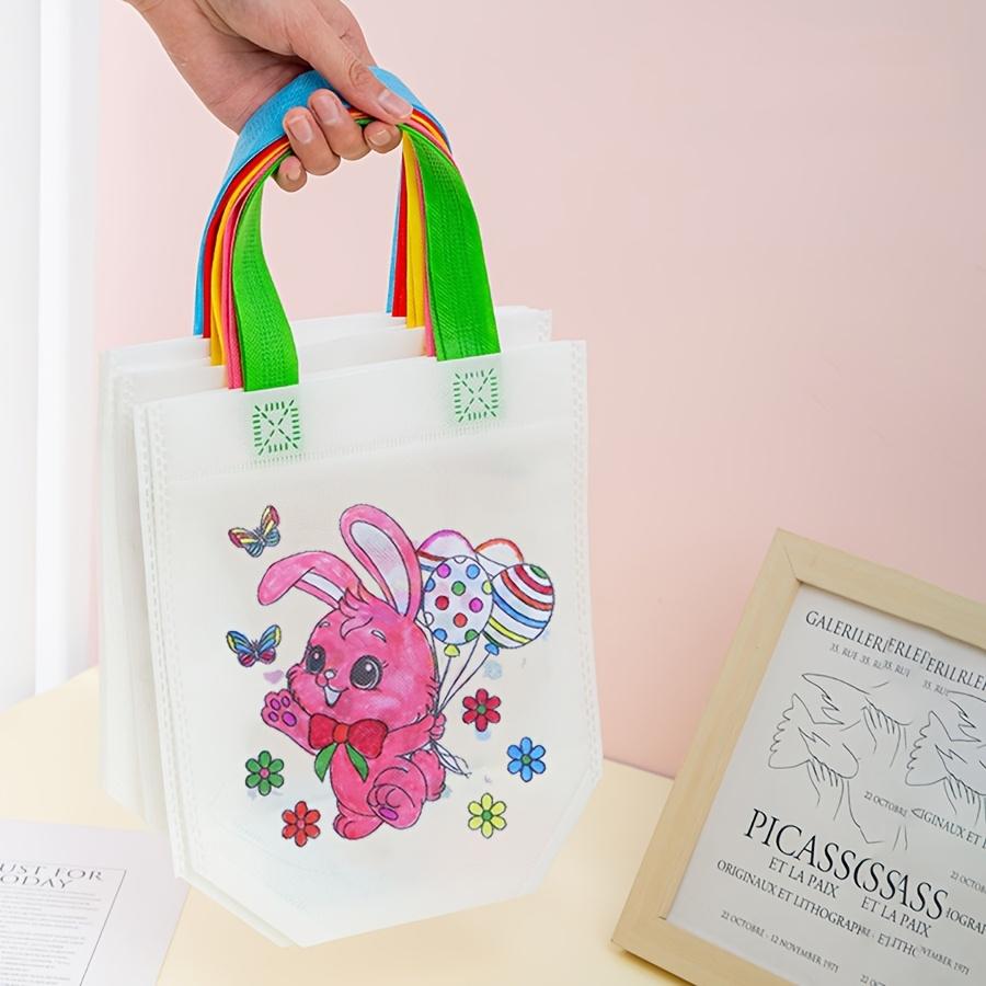 10Pcs Easter Non-Woven Graffiti Bags Double-Sided Egg & Rabbit DIY Painting Handbags for Mother's Day Easter Party Gifts ZSY