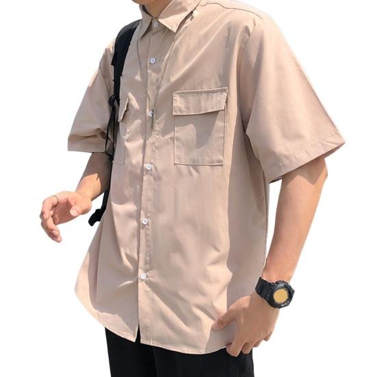 Vår Herr Cargo Skjorta Nedvikt Enkelknäppt Lös Kort Enfärgad Krage Ärmar Street Arbetskläder Pendling Kontor Topp