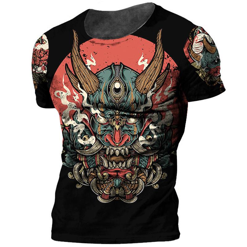 2022 Vintage Japan Samurai Men's T Shirt O-Neck Cotton Short Sleeve Tops 3D Print Oversized Punk Streetwear Men's Clothing Tees