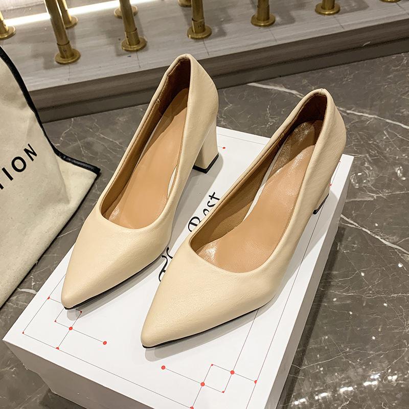 Summer New High Heels Women's Elegant Pointed Patent Leather Single Shoes Black Thick Heel High-end Empty Work Shoes