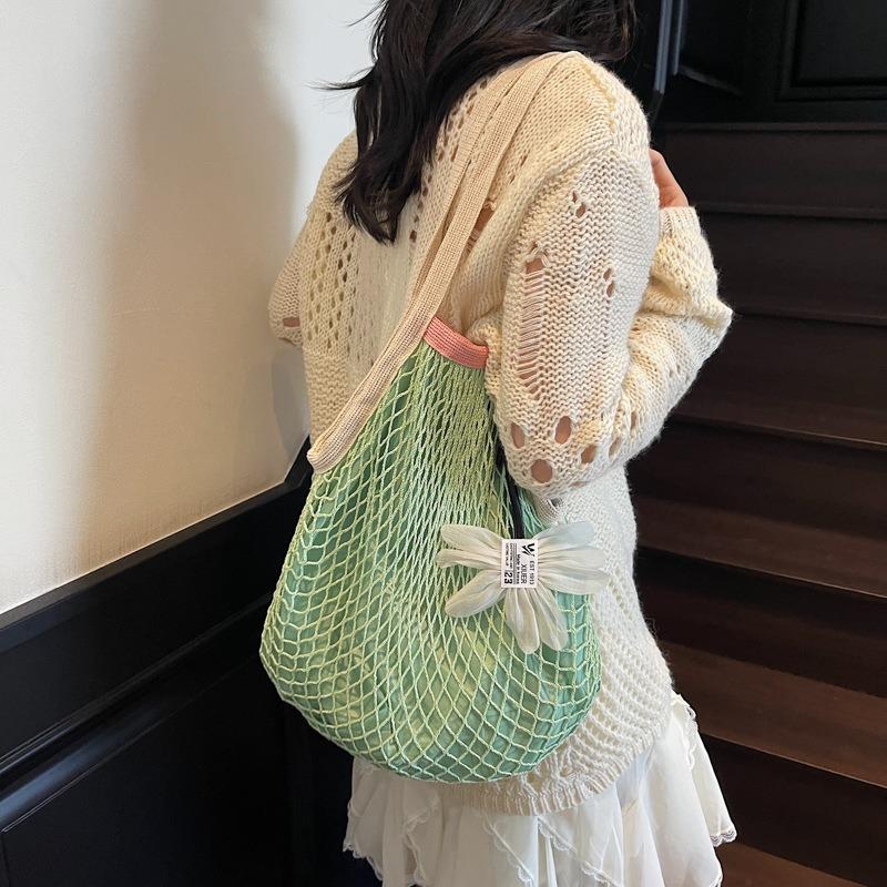 Large Capacity Hollow Woven Bag Women's Summer New Versatile Knitted Shoulder Bag Vacation Beach Bag