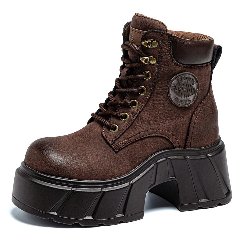 Martin boots inner height increase women's shoes autumn and winter new cigarette tube leather boots 10CM shoes platform casual shoes short boots tide