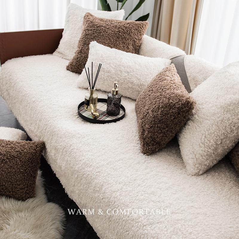 Nordic Teddy Plyšový polštář na pohovku Zimní teplý potah na pohovku Ručník pro Living Roon Dekorace Koberec Deka Protiskluzový povlak na pohovku