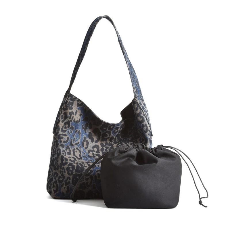 Leopard Print Canvas Tote Bag Trendy Versatile Large Capacity Commuting Textured Leather Single Shoulder Baozi Mother 31x11.5x33cm