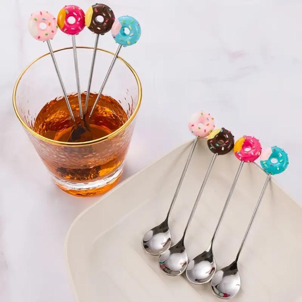 Stainless Steel Donut Spoon Colorful Designs Salad Mixing Spoon Coffee Spoons  Home Use
