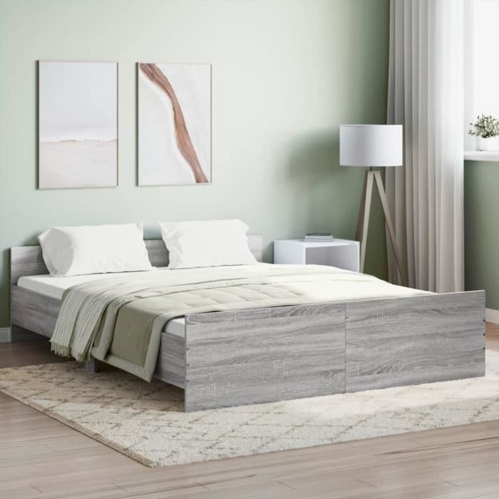 VidaXL Cadre de lit tête de lit et pied de lit gris sonoma 160x200 cm 3203766