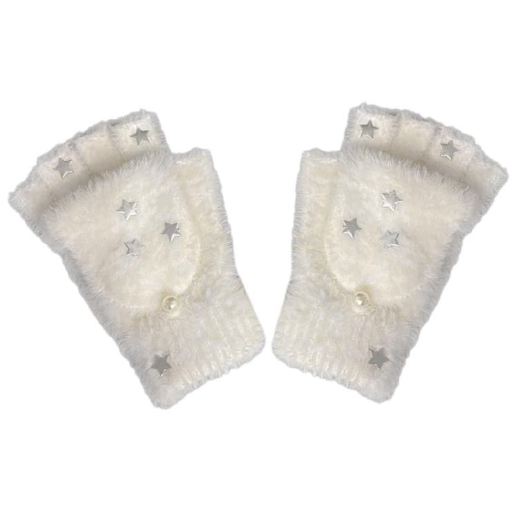 

Star Decors Gloves with Half Finger Thicken Hand Warmer Flip Top Screentouch Gloves for Writing Reading Office School білий
