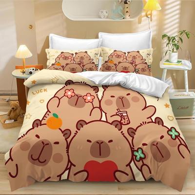 Funda Nórdica Capibara Linda Individual, Kawaii Animal Divertido Fauna Silvestre Roedor Verde Marrón Decoración de Dormitorio Juego de Funda Nórdica para Niños